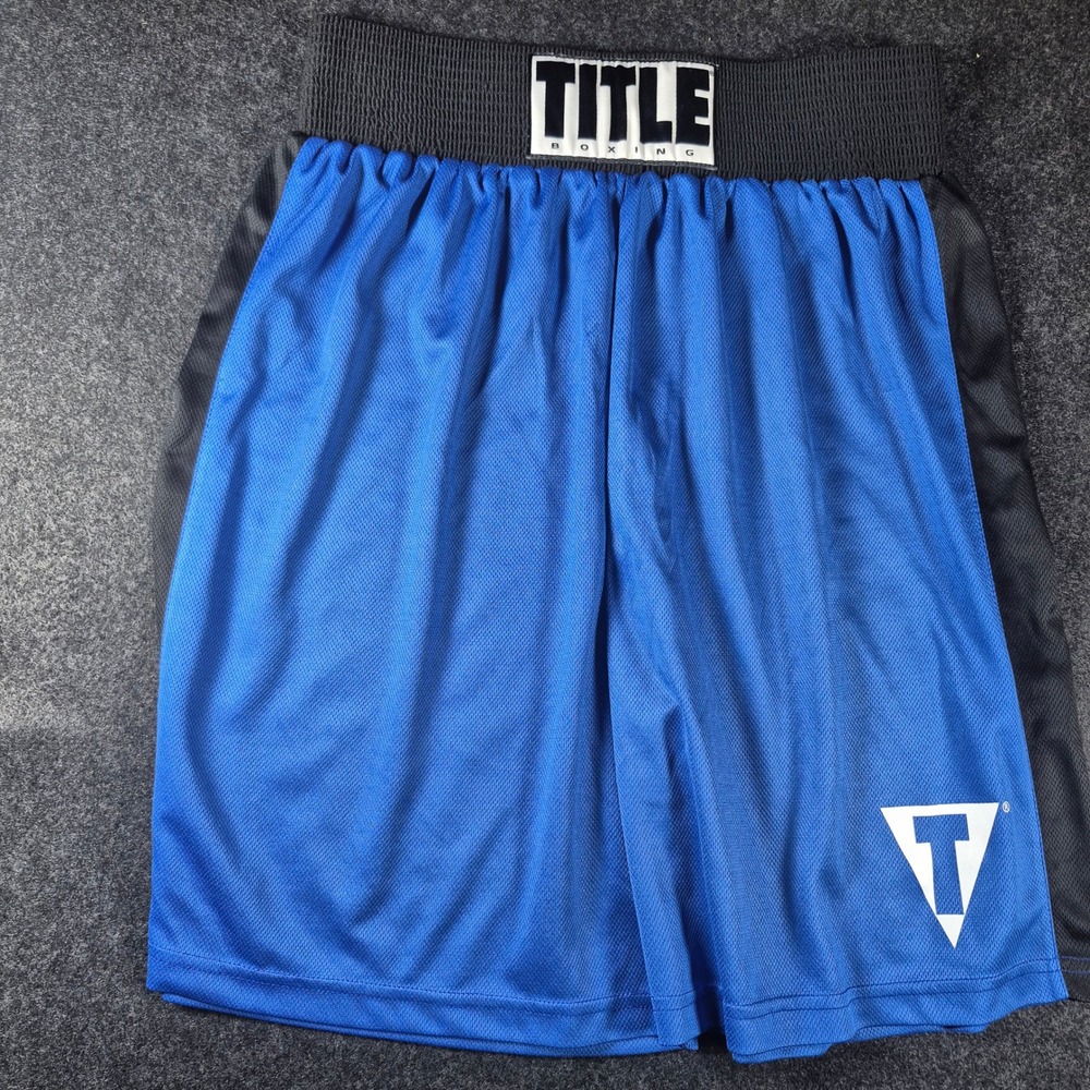 Title Boxing Mens Training Shorts Large Royal Blue Black Elastic Waist Mesh L
